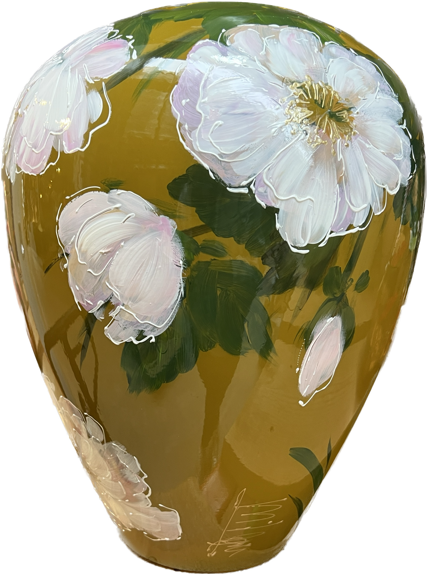 white flower - Olive green