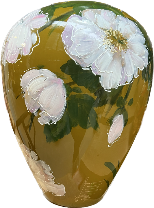 white flower - Olive green